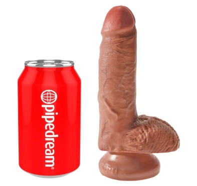 King Cock - Realistyczne Dildo Z Żołędziem Jądrami I Żyłkami 18 CM Ciemny Kolor Skóry